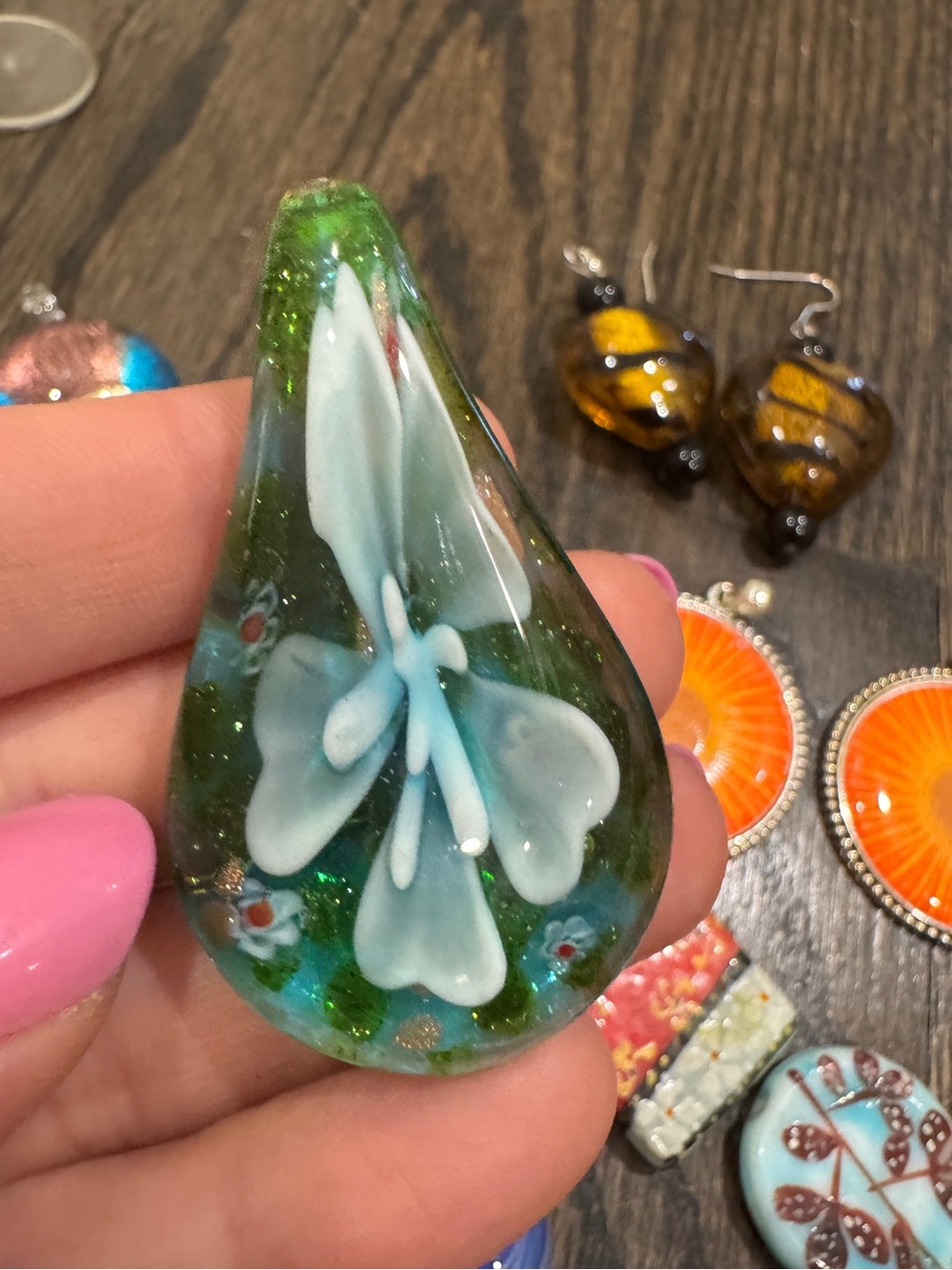 Mixed Artisan Glass Pendants Ceramic Beads Shells Craft Collection - Picture 4 of 12